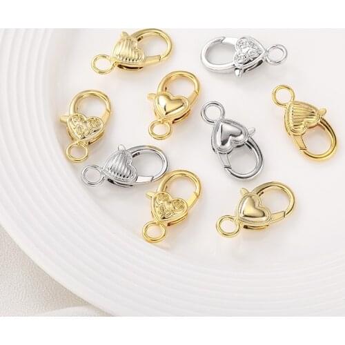 Copper 18/14K Gold Plating Heart Clavicle Necklace Clasp Spring buckle 13*27mm 2pcs DIY Natural Pearl Jewelry Making Accessories