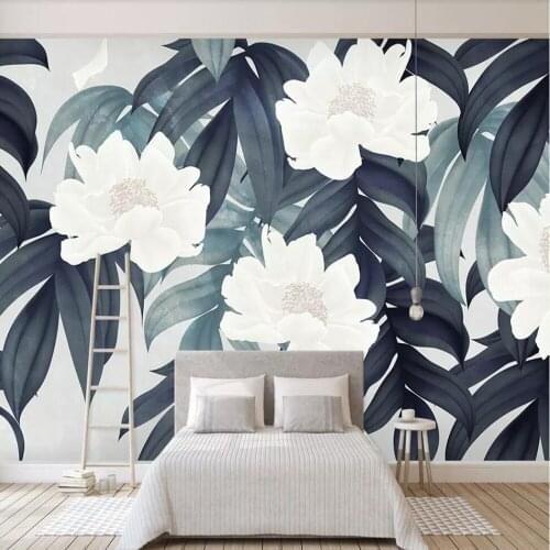 Milofi custom large 3D wallpaper mural hand-painted ink plant flowers simple background wall decoration wallpaper mural