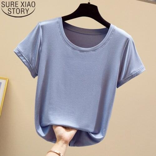 Modal T-shirt Summer Tshirts Women Tees Fashion Solid 9 Colors Round Collar Casual Short Sleeve Shirts Women Tops Blusas 13461