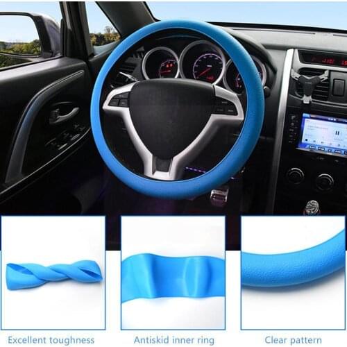 Washable Silicone Steering Wheel Cover Car Steering Elastic Soft Universal Case Protective Car Cover Anti-slip Cover Wheel R0N5