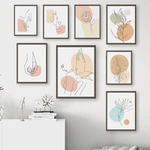 Nordic Canvas Painting Wall Art Prints and Posters Lines Leaf Minimalist Abstract Retro Pictures For Living Room Decoration