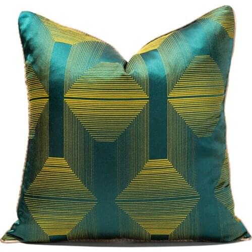 Golden Striped Green Cushion Cover High Precision Jacquard Decorative Pillows Home Hotel Chair Sofa Waist Backrest Pillowcase