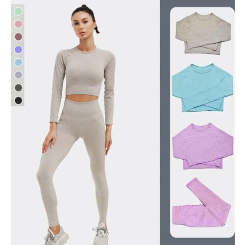 New Seamless Women Yoga Set Fitness Long Sleeve Crop Top High Waist Gym Leggings Sports Suits Workout Sportswear Jogger Clothes