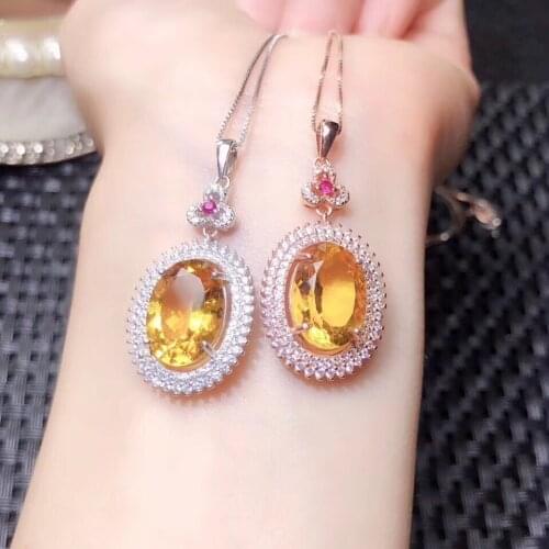 Natural citrine necklace, 925 silver, luxury design, Lucky Fortune Yellow Crystal