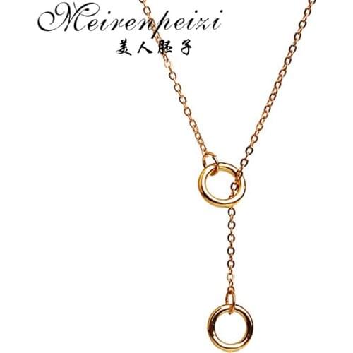 Open Double Circle Necklace Simple Dainty Gold Necklace Delicate Chain & Circle Outline Link Necklaces Gift Free Shipping