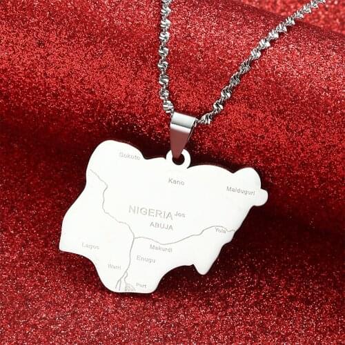 Nigeria Map Pendant Necklaces for Women Country Maps Africa Nigerians Maps Jewelry Stainless Steel