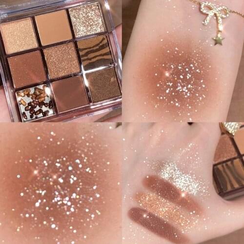 9 Colors Eye Shadow Palette Glitter Pearly Matte Acrylic Transparent Design Eye Shadow Palette Earth Color Eye Makeup Cosmetics