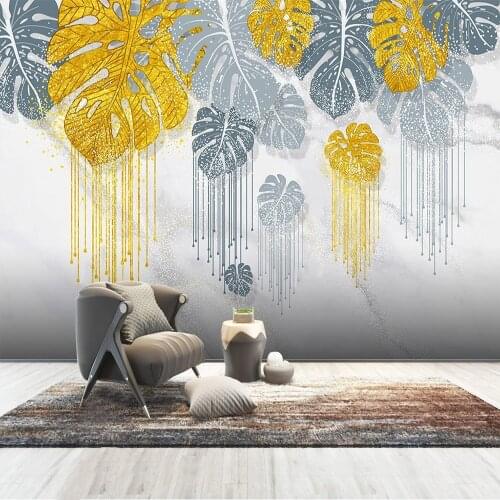 Custom 3D Wallpaper For Background Walls Hand Painted Gilt Tropical Plant Leaves Mural Room Photo Wall Paper Papel De Parede