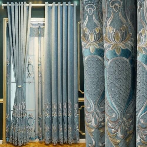 Luxury Atmosphere Simple European Full Blackout Thick Chenille Embroidery European-style Curtains Living Room Bedroom Curtains