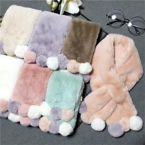 Winter Cute Children Scarf Boy Girls Scarves Baby Imitation Rabbit Fur Collar Scarf with Pompom Neck Warmers Christmas Gift