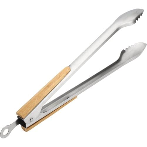 Stainless Steel BBQ Tongs Non-Stick Wood Handle Barbecue Salad Bread Serving Tongs Multifunction Grill Tools Kitchen Gadgets