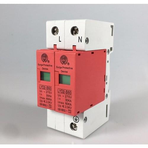 B60-2P 30KA~60KA ~275V 385V 420V AC SPD House Surge Protector Protective Low-voltage Arrester Device 1P+N Lightning protection