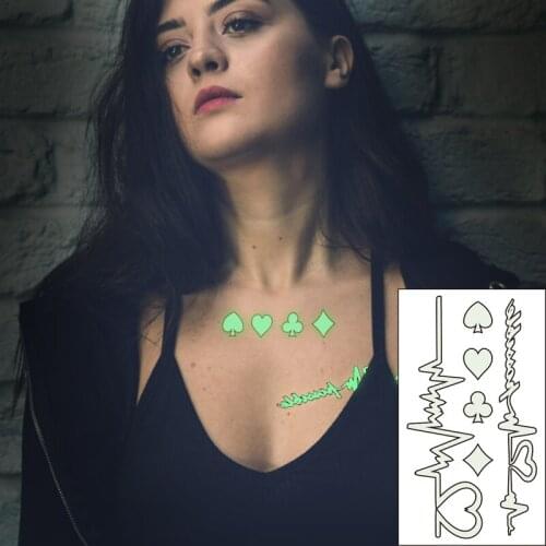 Waterproof Temporary Luminous Tattoo Sticker Love Wave Heart Beat Geometric Shape Flash Tatoo Fake Tatto for Kids Women Men
