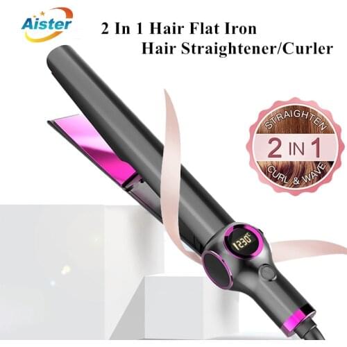 Tourmaline Ceramic Twisted Hair Flat Iron 2 In 1 Hair Straightener and Curler Curling Iron for All Hair Types Styling