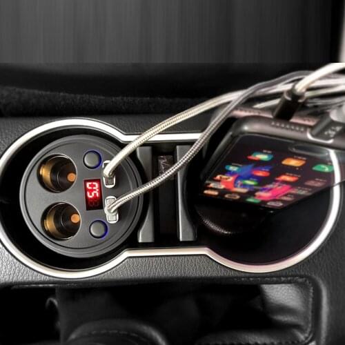 KEBIDUMEI Dual USB Phone Charger 120W Power Socket Adapter Digital Voltage Meter Cigarette Lighter Splitter Cup For 12-24V Cars