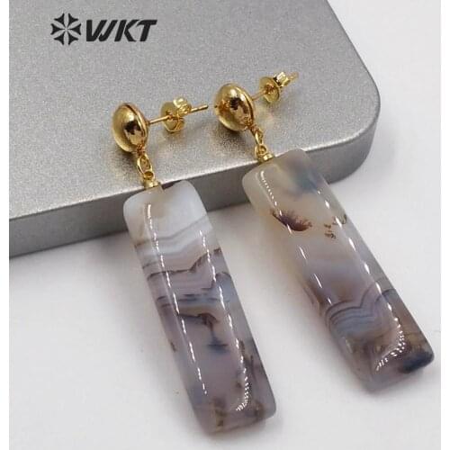WT-E612 Amazing unique moss a gate earrings women fashion dangling natural stone a gate welding earrings for lady