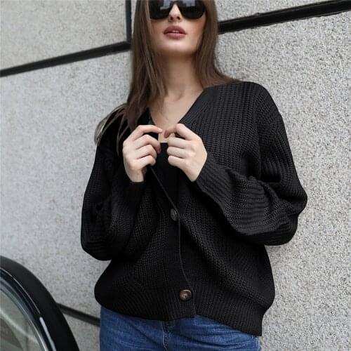 Female solid knitted cardigan single breasted autumn v-neck sweaters for ladies fashion outer clothes office ladies outfits