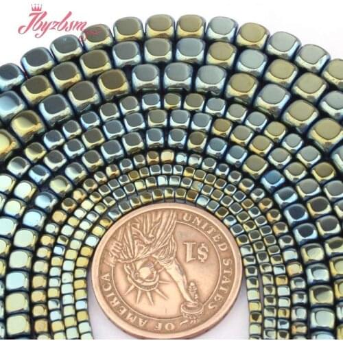 2,3,4,6mm Smooth Cube Beads Green Hematite Beads Natural Stone Spacer Beads for Women Necklace Bracelets Jewelry Making DIY 15"