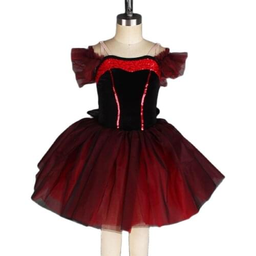 Black and Red Long Ballet Dance Tutu Black Stretch Velvet Bodice with Attached Romantic Tutu Skirt 11 sizes Available 20147