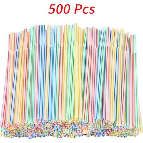 500Pcs Disposable Plastic Drinking Straws Multi-Color Striped Elbow Beverage Plastic Straws Birthday Celebration Party Supplies