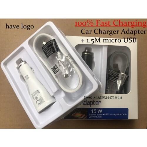 Original Quality 15W 9V-1.67A USB Fast Car Charger Adapter+Original 1.5m Micro USB Data Sync Cable for S6 s7 note 4 with package