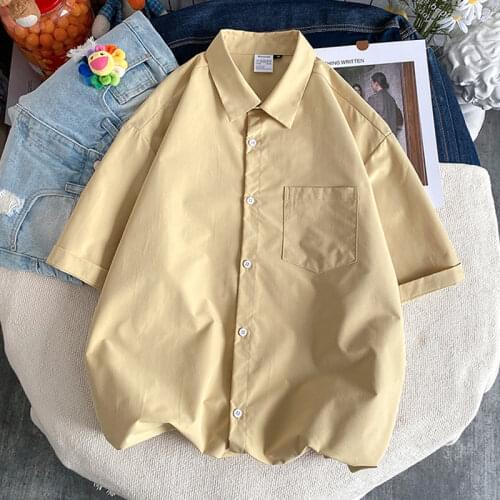 Spring Summer Women Short Sleeve Shirts 10 Colors Plain Loose Oversized Blouses Female Tops Loose BF Korean Style Blusas Pockets