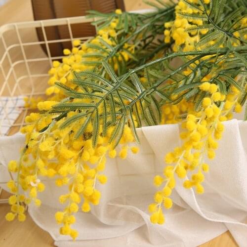 88cm Big Fake Acacia Artificial Flowers Yellow Mimosa Spray Cherry Fruit Branch Wedding Home Table Decoration Fake Flower