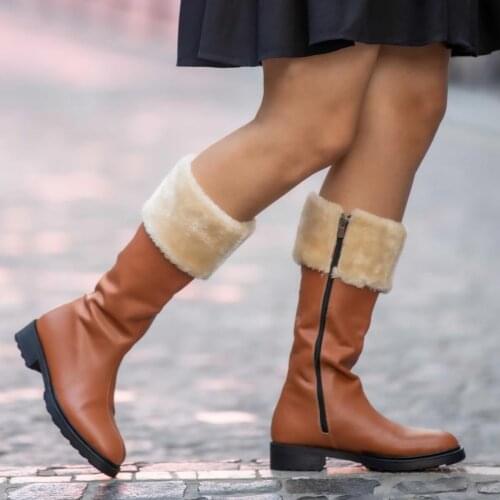 Mio Gusto Brand Erica, Black and Tan Colors Warm Winter Quality Knee High Women 's Boots , platform boots , women boots , goth , shoes for women 2020 2021