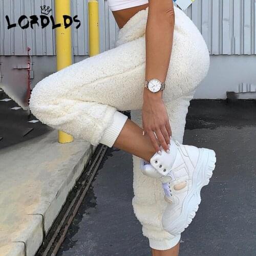 LORDLDS Fleece sweatpants women Autumn Winter Warm Pants Capris White Casual Trousers Ladies High waist Pencil Pant