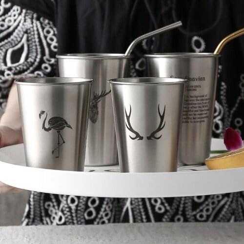 Stainless Steel Cup Beer Steins Juice Cup Drop-Resistant Cup Office Home Coffee Cool Drinks Cup