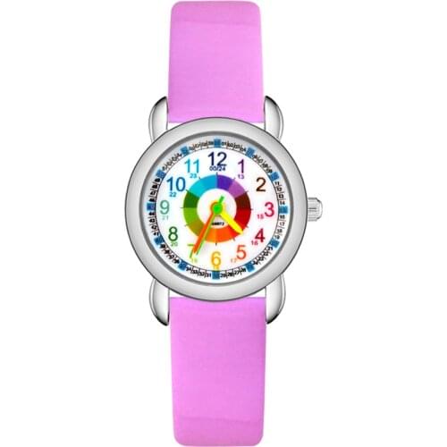 Fashion Cute Pretty Color Numbers Style Childrens Kids Student Girls Boys Quartz Leather Wrist Watch Clock JP23
