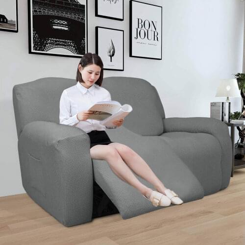 2 Seater Recliner Sofa Cover All-inclusive Recliner Stretch Wing Chair Cover Slipcover Furniture Protector Elastic Side Pocket