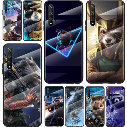Marvel Rocket Raccoon Bear For Honor 30 20 10 9X 8X Pro Plus Lite Tempered Glass Shell Luxury Cover Phone Case