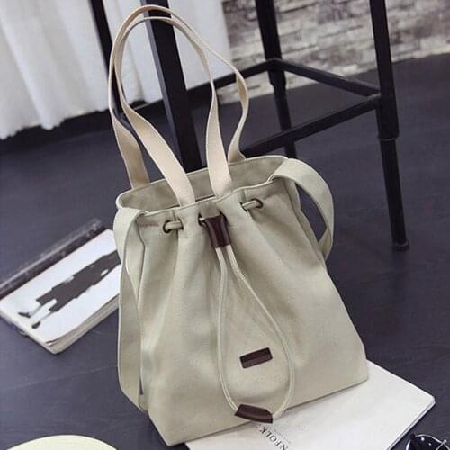 Coofit 2018 New Spring Girls Shoulder Bag Female Canvas Drawstring Handbag Simple Casual Shopper Bags For Women Girls Tote Bags