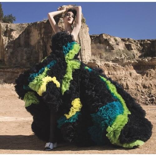 Couture 2021 Mix Color Puffy Tulle Prom Gowns Unique Colored High Low Women Dresses To Event Party Chic Female Clothing