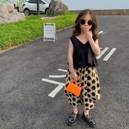 Kids Clothes Sets Summer Baby Girls Ruffle Fashion Vest Skirts + Polka Dot Pants with Two Piece New Toddler Loose Casual Suit