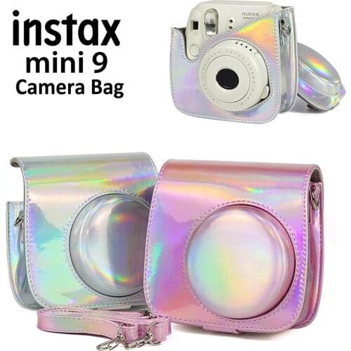 For Fujifilm Instax Mini 8 Mini 9 Instant Camera PU Leather Fashion Shining Pink Carrying Case Bag Cover with Shoulder Strap