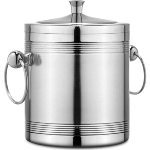 Stainless Steel Double-Layer Ice Bucket Insulation Ice Bucket Bar KTV Ice Bucket Household Beer Bucket Ice Bucket