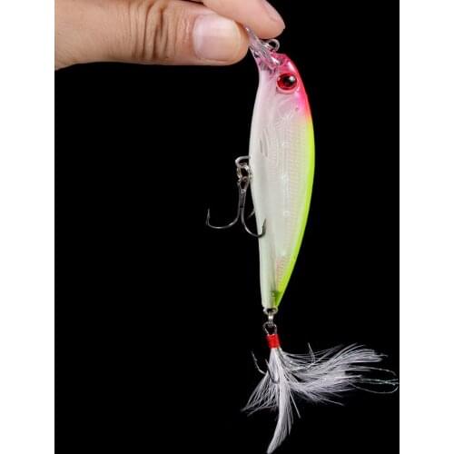 HENGJIA 11cm 14g Hard Plastic Minnow Lure with Feather Artificial Fishing Lures 3D Fish Eye Fake Swimbait Simulation Crankbait