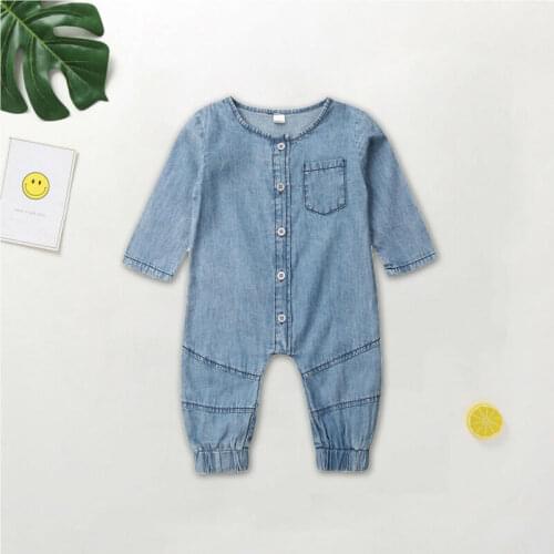 New born baby boy denim romper one piece solid cotton rompers for infant kids boy clothes