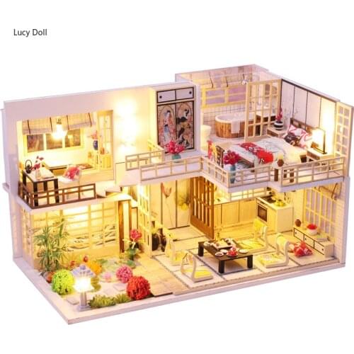 Lucydoll DIY DollHouse Wooden Doll Houses Miniature Dollhouse Furniture Kit Toys For Children New Year Christmas Gift Casa