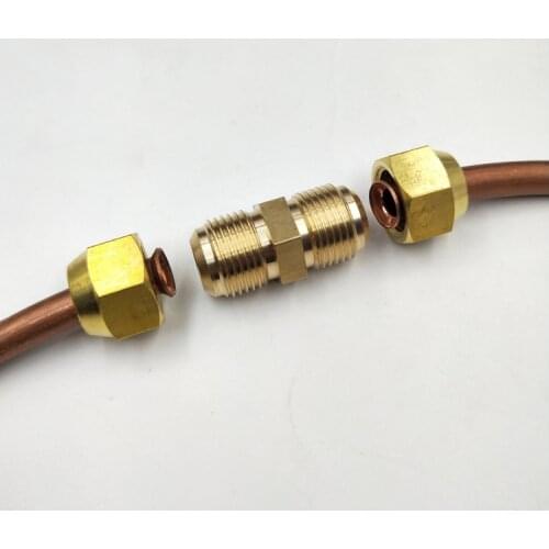 2pieces Copper Pipe Extension Fitting Brass Double End with 2 Nuts 1/4" 3/8" 1/2" 5/8" 3/4" Air Conditioning Pipe Joints 6-19MM