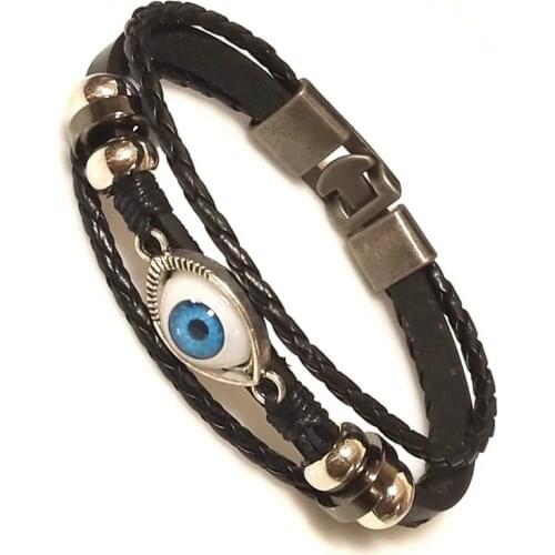 Multi-layers Neo-Gothic Pattern Evil Eye Design Leather Bracelet For Men Personality Jewelry Accessories Christmas Gift