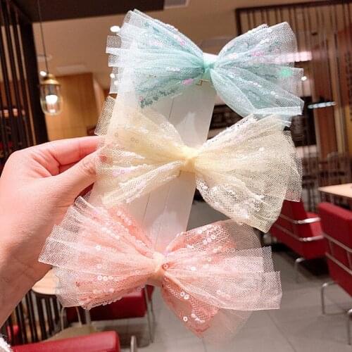 CN Korean Fashion Childrens Hairpins Headwear Temperament Sweet Girl Princess Lace Yarn Bow Clip Kids Hair Accessories