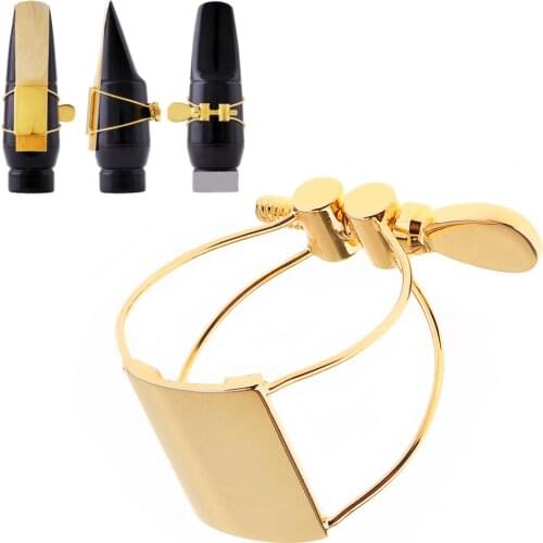 Saxophone Mouthpiece Gold-plated Metal Ligature Tenor Sax Mouthpiece Clip with Plastic Cap for Tenor Saxophone