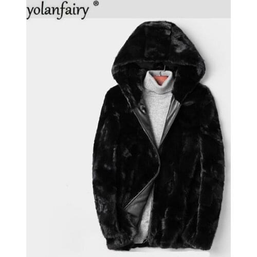 Mens Natural Fur Coat Mink Coat for Men Winter Warm Hooded Jacket Casual 2020 New Arrival Chaqueta Cuero Hombre XZ1888 Pph440