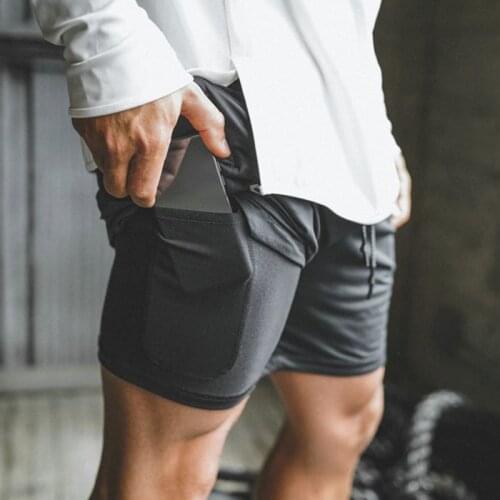 Mens 2 In 1 Running Shorts Security Pockets Leisure Shorts Quick Drying Sport Shorts Built-in Pockets Hips Hiden Zipper Pockets