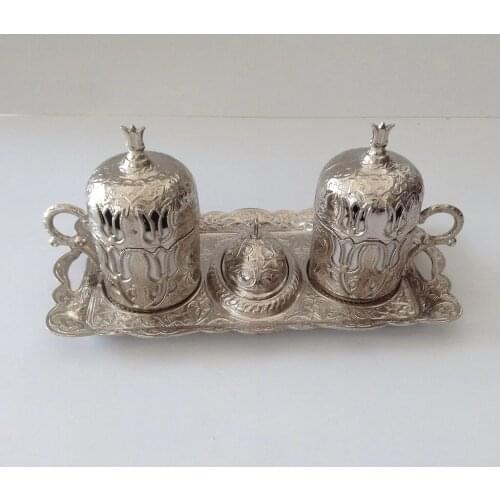 Turkish Patterned 2 Person Coffee Cup Set.Quality Double Silver Turkish Coffee Cup Set- Made in Turkey