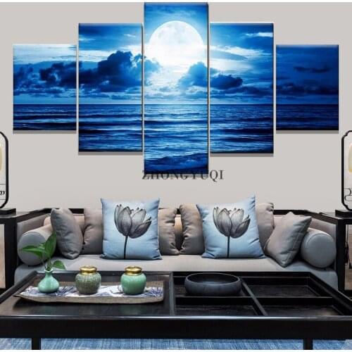 Wall Art Canvas Paintings 5 Piece Moonlight Night Landscape Posters Modular Pictures Modern Home Decor Living Room Decoration