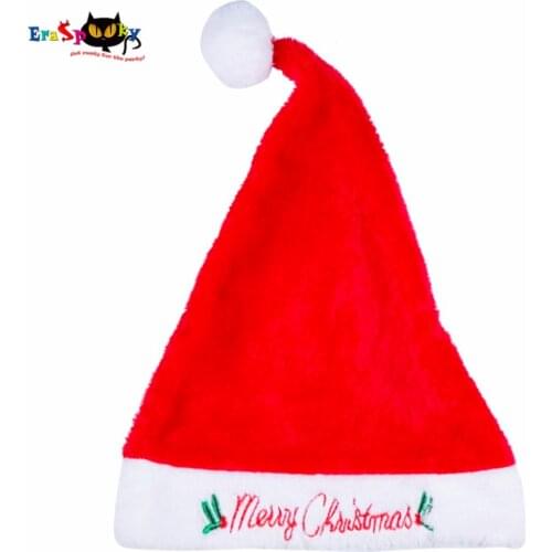 New Arrival Merry Christmas Embroidery Flannel Caps Adult Christmas Hat For Women 2017 Xmas Funny Red Santa Hats